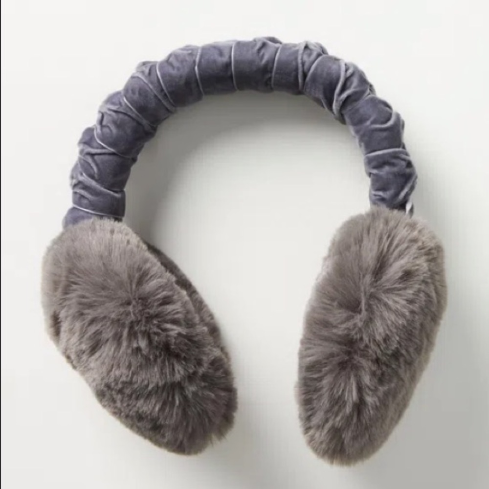 Anthro Grey velvet braided faux fur earmuffs